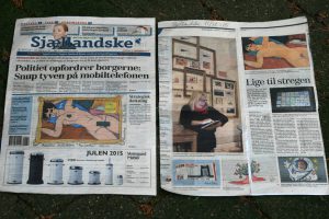 Og pludselig var en af mine tegninger på forsiden, fulgt op af en artikel inde i avisen. Sjællandske 11. december 2015