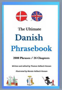 Forside til "Ultimate Danish Phrasebook" forfatter Thomas Helbech Hansen Illustrationer Merete Helbech Hansen