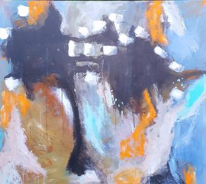 "Calendula in oktober" 70x80 akryl på hørlærred. Kr. 5.000 Merete Helbech Hansen