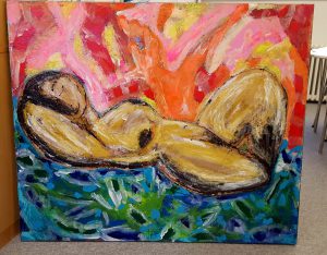 "Grounded woman" 100x120 hørlærred kr. 10.000.- hænge i vinduet hos Sjællandske Vordingborg i hele marts 2017