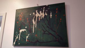 Croquis malet med akryl. 60x80 kr. 4.000.- malet af Merete Helbech Hansen Udstillet på Café Einstein Vordingborg april 2017