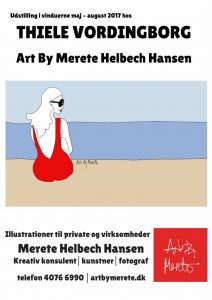 Ny plakat vedr. udstillingen hos THIELE Briller Vordingborg. Illustration Merete Helbech Hansen