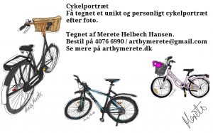 Glæd med et personligt cykelportræt som gave eller til dig selv. Kontakt Merete på 4076 6990 eller artbymerete@gmail.com Illustration: Merete Helbech Hansen